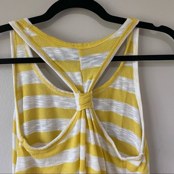 Charlotte Russe Yellow and White Striped Racer Back Knot Tank Top Asymmetrical - Picture 4 of 7